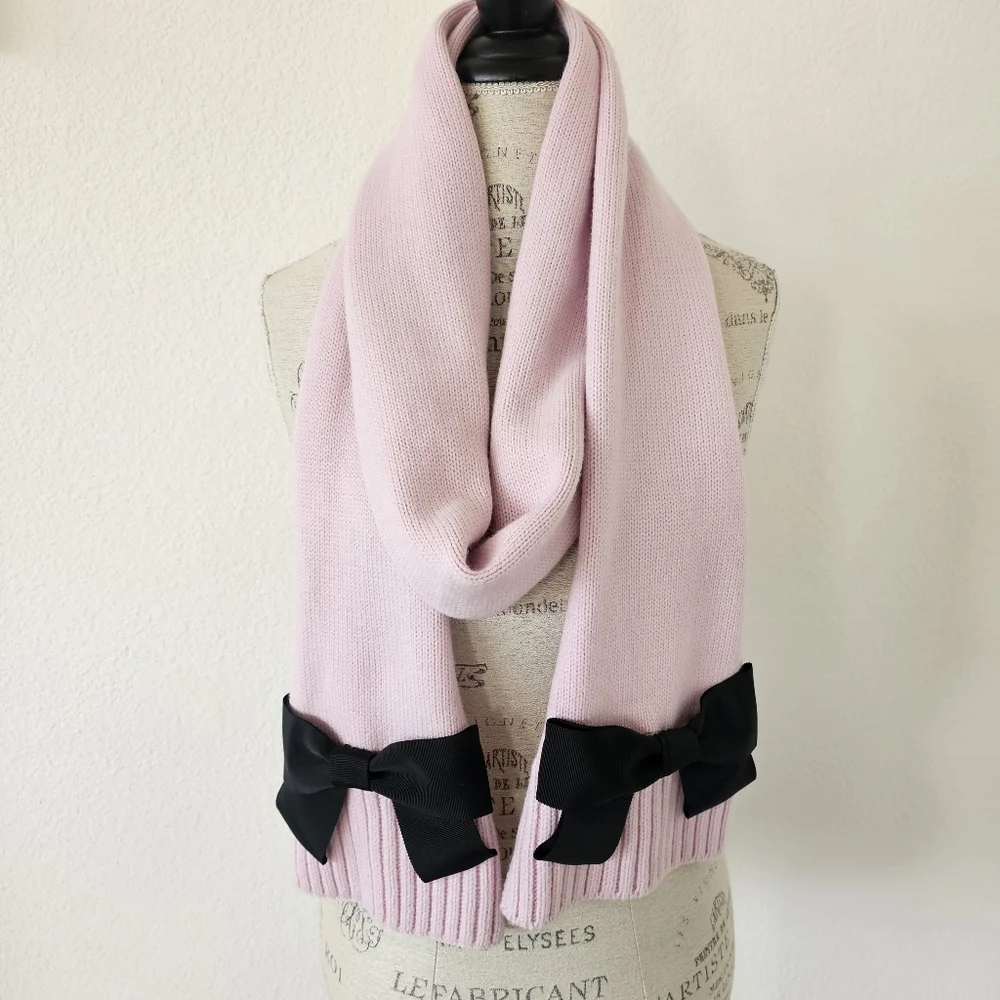 Kate Spade Light Purple Lilac Lavender Long Scarf With Black Grosgain Bows